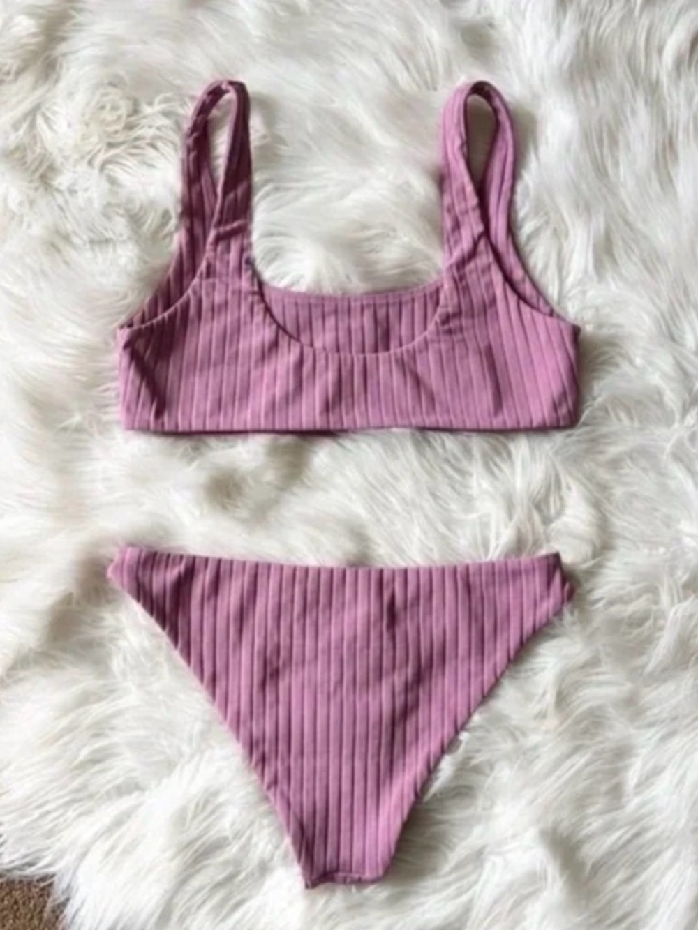 Mikoh Mauve Ribbed Scoop Bikini Set L/XL - Picture 2 of 5